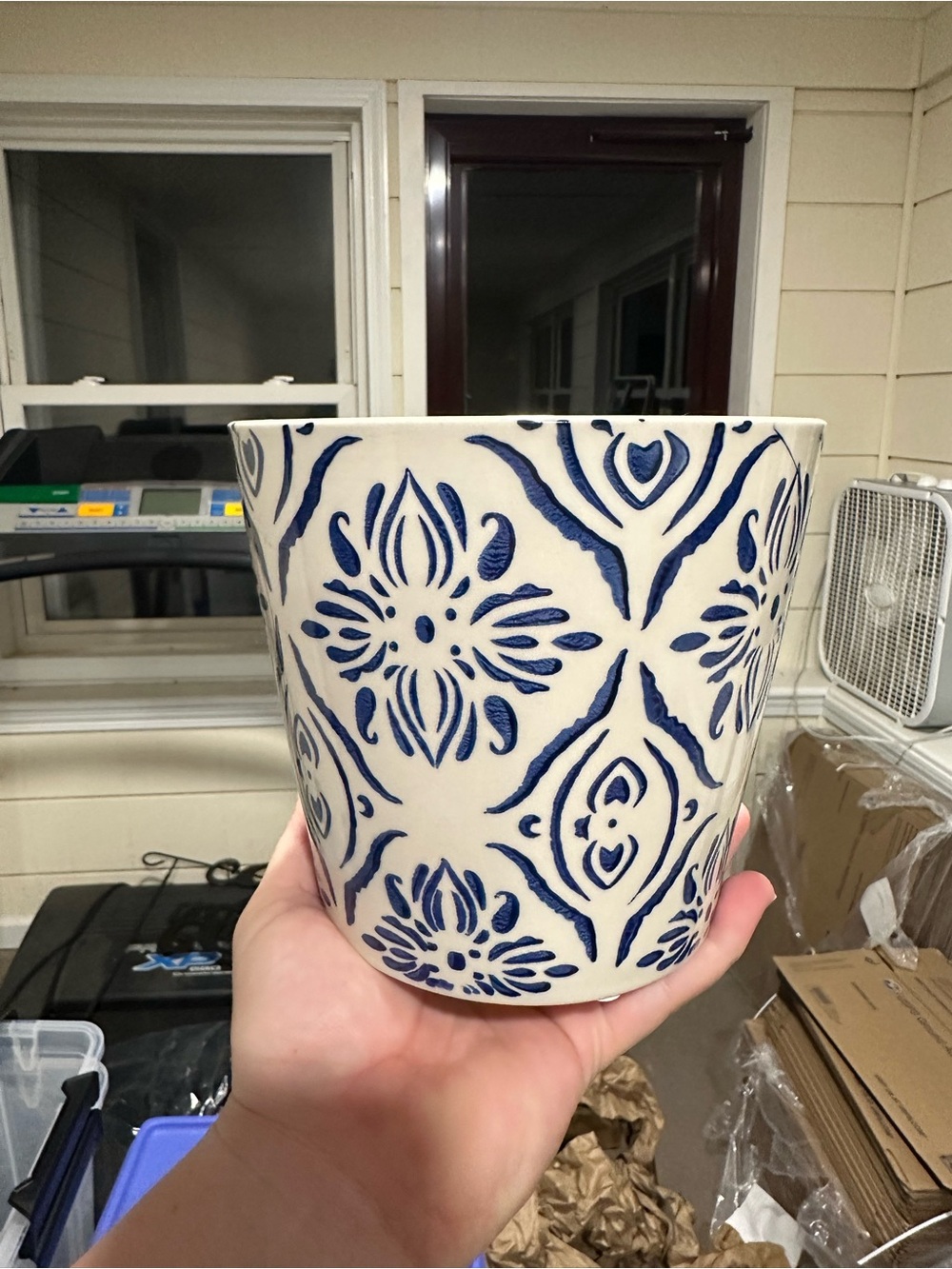 Hand-Painted Blue and White Ceramic Planter